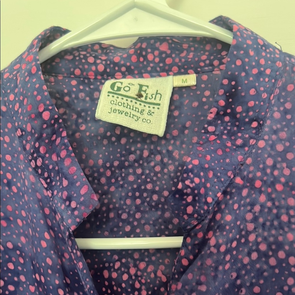 Go Fish Roll Sleeve Swing Dress in Purple Batik, size Medium